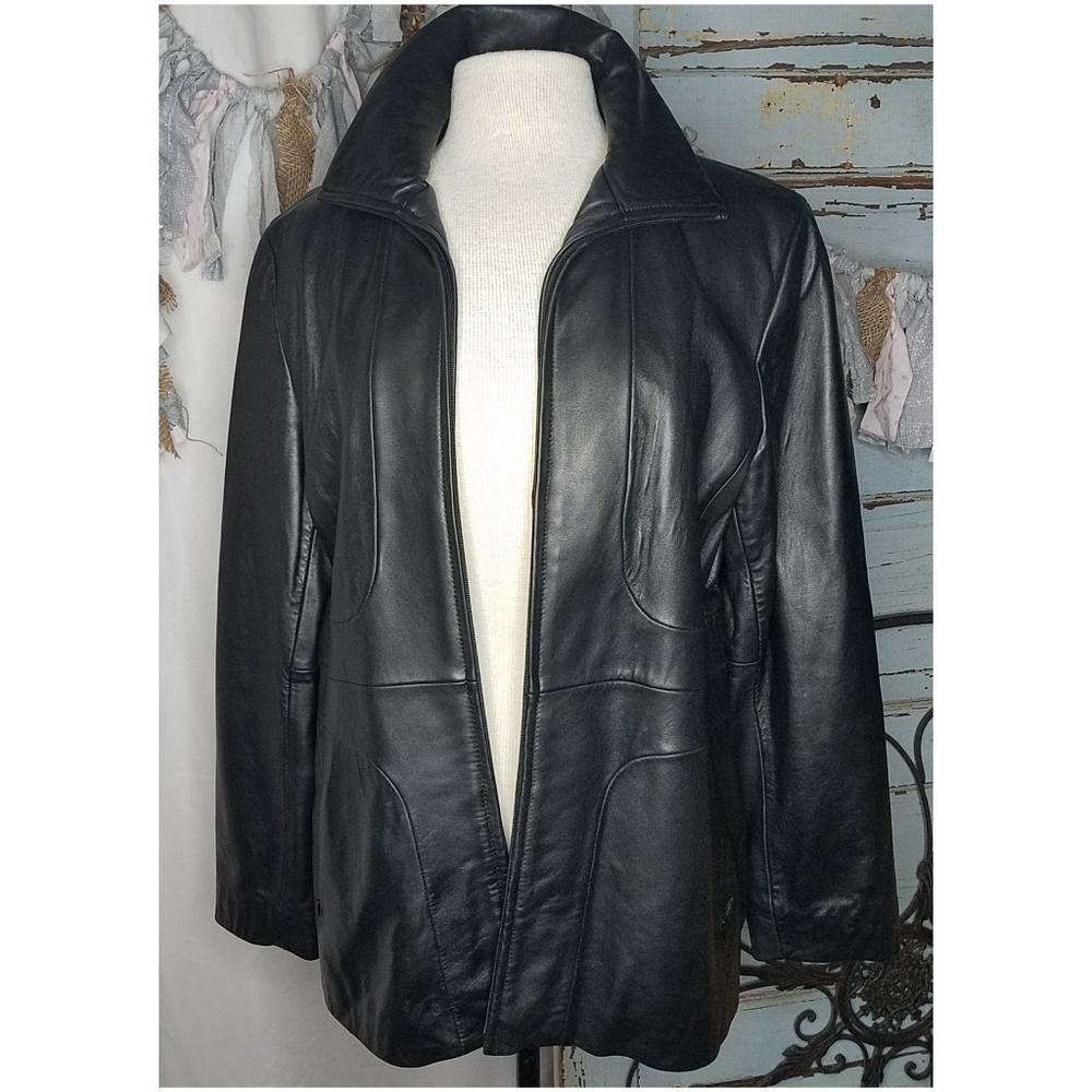 Nine West black genuine leather coat